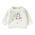 thumbnail image 1 of Pull Tricoté Mignon à Col Rond Manches Longues pour Bébé Fille 0-3T, Chandail en Molleton Chaud pour Enfants Blanc, 1 of 6