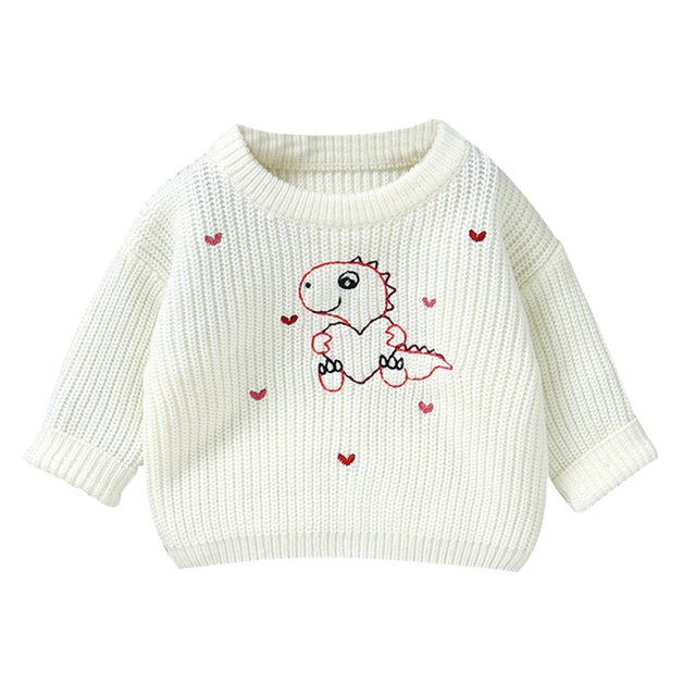 Pull Tricoté Mignon à Col Rond Manches Longues pour Bébé Fille 0-3T, Chandail en Molleton Chaud pour Enfants Blanc