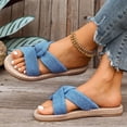 thumbnail image 2 of Floleo Women's Cross Strap Fabric Slide Sandals, Open Toe Woven Trim Midsole Slip-On Footwear, Five Solid Tone Lightweight Non-Slip Summer Casual & Beach Slippers(Sky Blue,5.5), 2 of 5