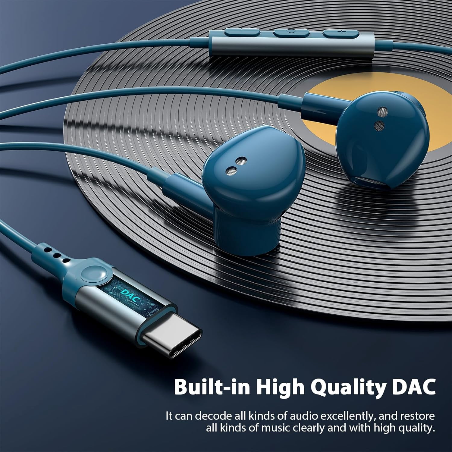 HRTGFD-USB C Headphones with Microphone for iPhone 17 Pro Max 17e 16e 16 15 Plus,Type-C Headphones for Google Pixel 10a Wired Earbuds Magnetic Sport Earphone for iPad/OnePlus 15/Samsung S26 S25 Flip