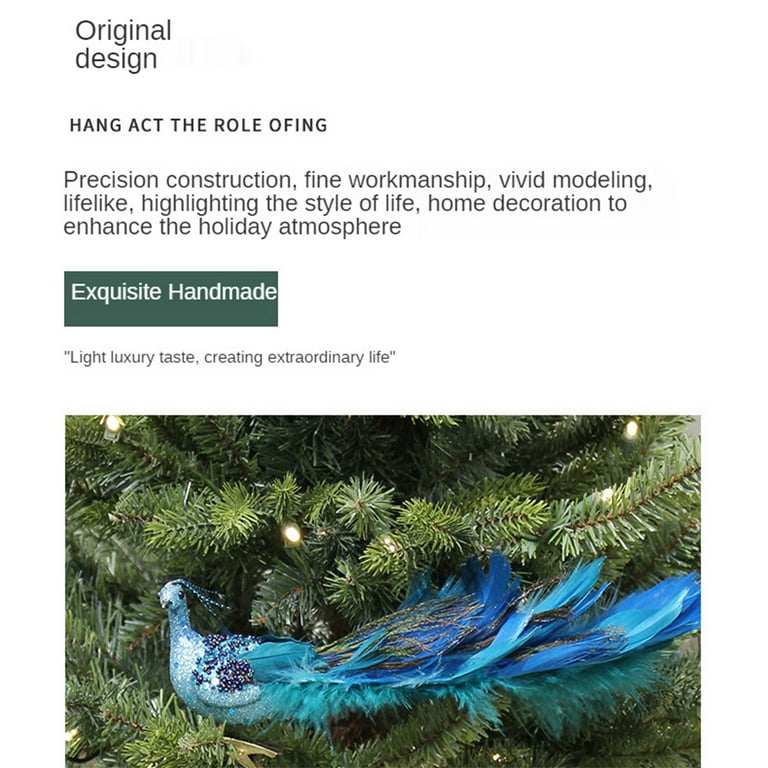 Faux Peacock Christmas Ornaments with A Natural Peacock Feather Tail, Peacock Ornaments for Christmas Tree Decoration and Garden Decor Yard Art, Men's
