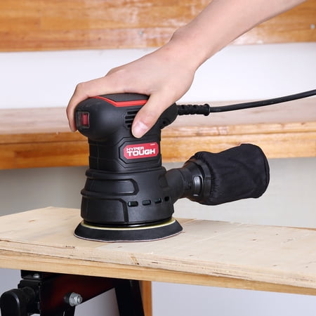 HYPER TOUGH 2.5 AMP CORDED 5 INCH ORBITAL SANDER WITH DUST BAG, VACUUM HOSE ADAPTER & 3 SANDING SHEETS, NEW CONDITION