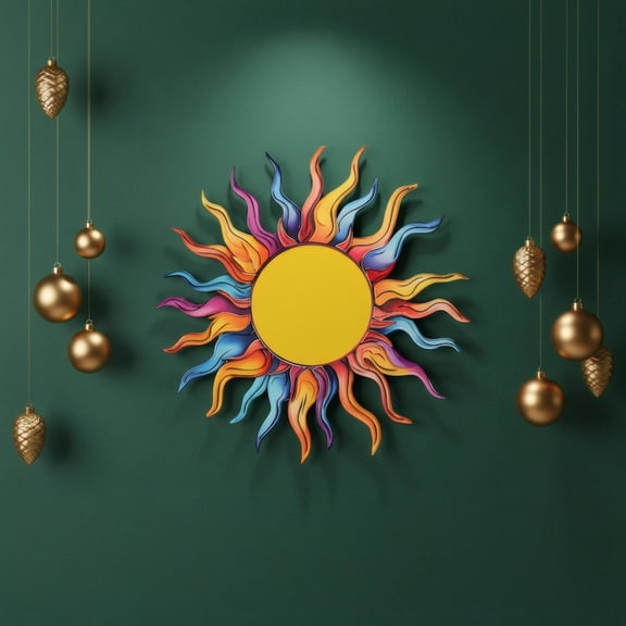 Metal Sun Wall Art with Colorful Sunburst Design, Outdoor Decorative Wall Decor