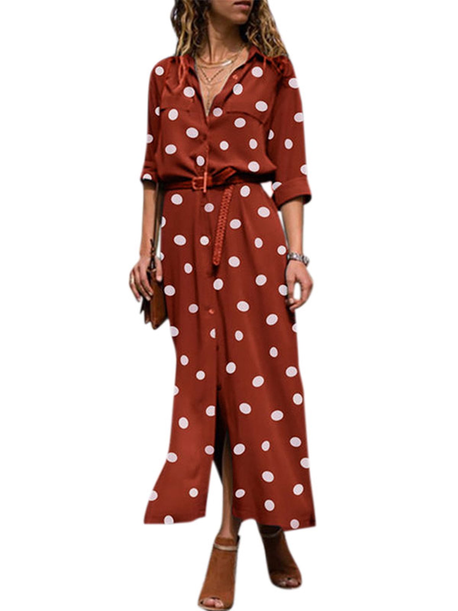 polka dot long sleeve maxi dress