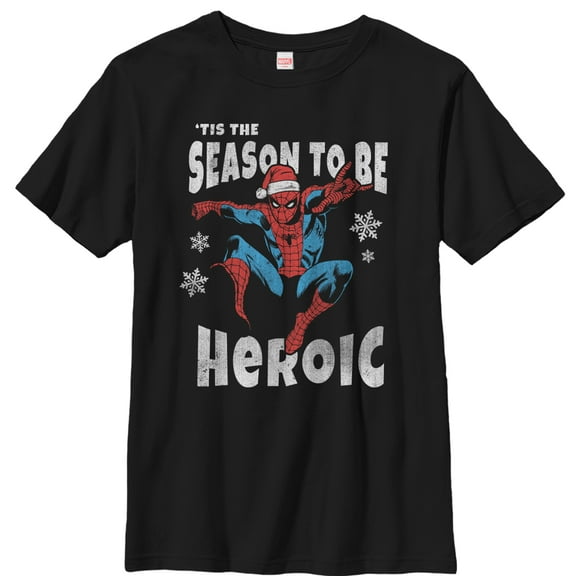 Boy's Marvel Christmas Spider-Man Heroic Season Graphic Tee Black X Large