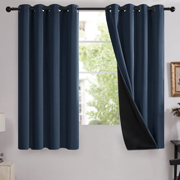 Deconovo 100% Blackout Navy Blue Curtain Panels, Thermal Insulated Black Liner Curtains for Kids Room, Noise Reducing and Heat Blocking Drapes for Windows (Navy, Set of 2, 52 Wide by 63 Long)