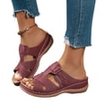 thumbnail image 6 of BADHUB Women's Low Wedge Heels Summer Comfortable Dressy Sandals Buckle Ankle Strap Open Toe Wedge Slides Wine 39, 6 of 6