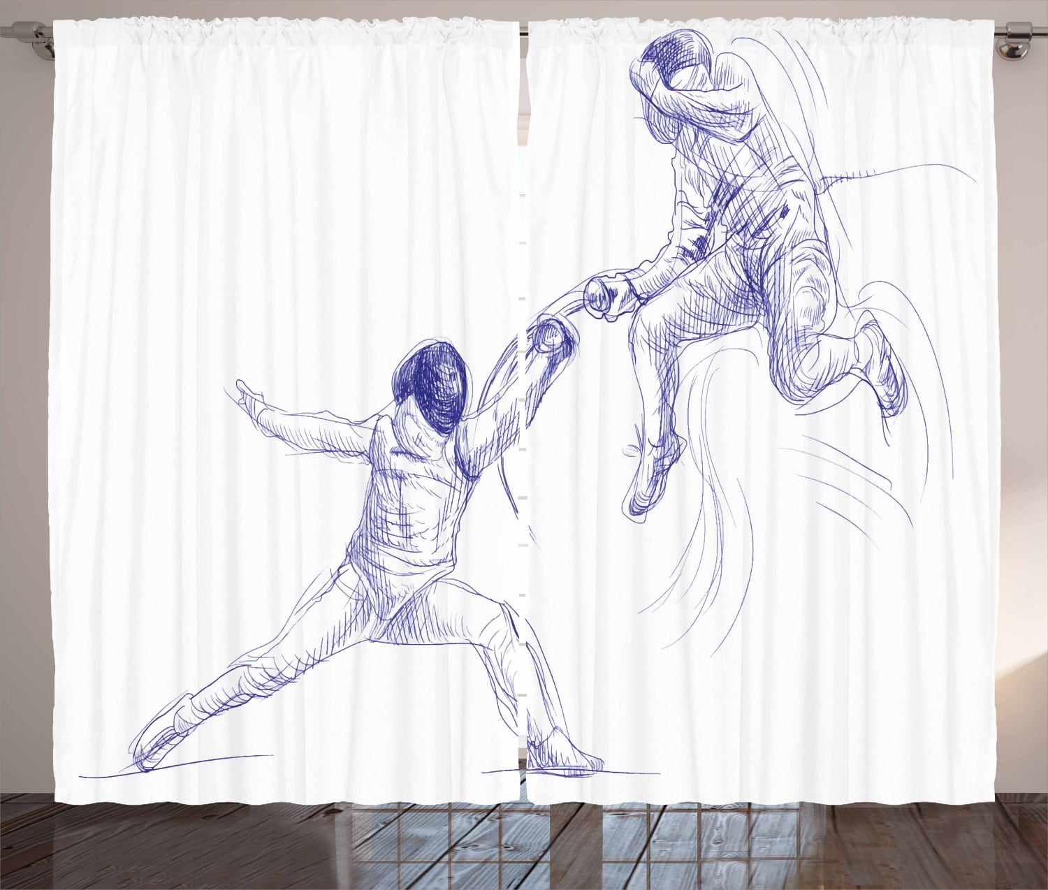 Sketch of Two Sportsman Fencing Duel Agility Attack Discipline Sports Hobby Fabric Bathroom Decor Set with Hooks 75 inches Long Violet Blue Ambesonne Sports Shower Curtain 