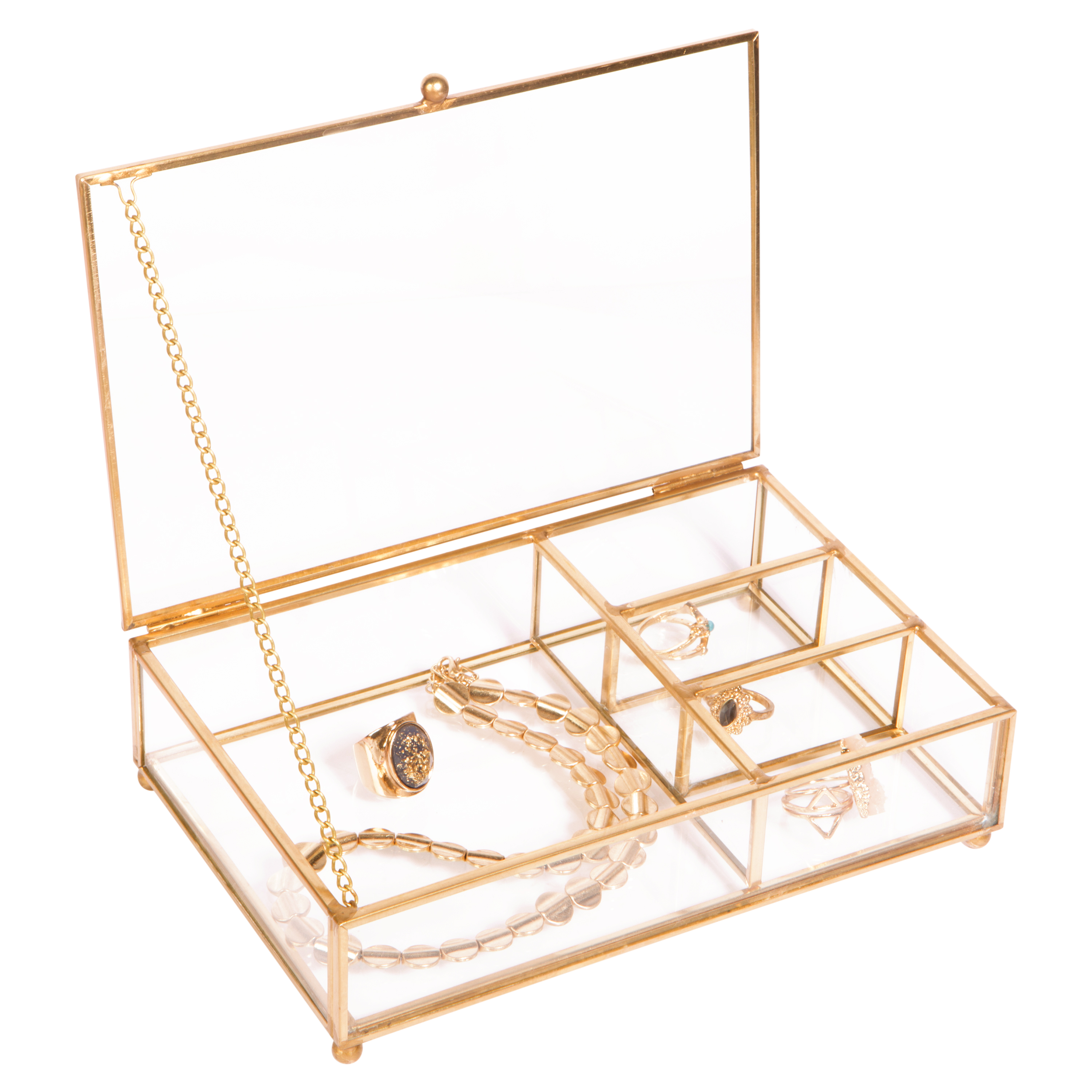 Home Details Vintage 4 Compartment Glass Unisex Cosmetic & Jewelry Keepsake Box in Gold - image 3 of 4