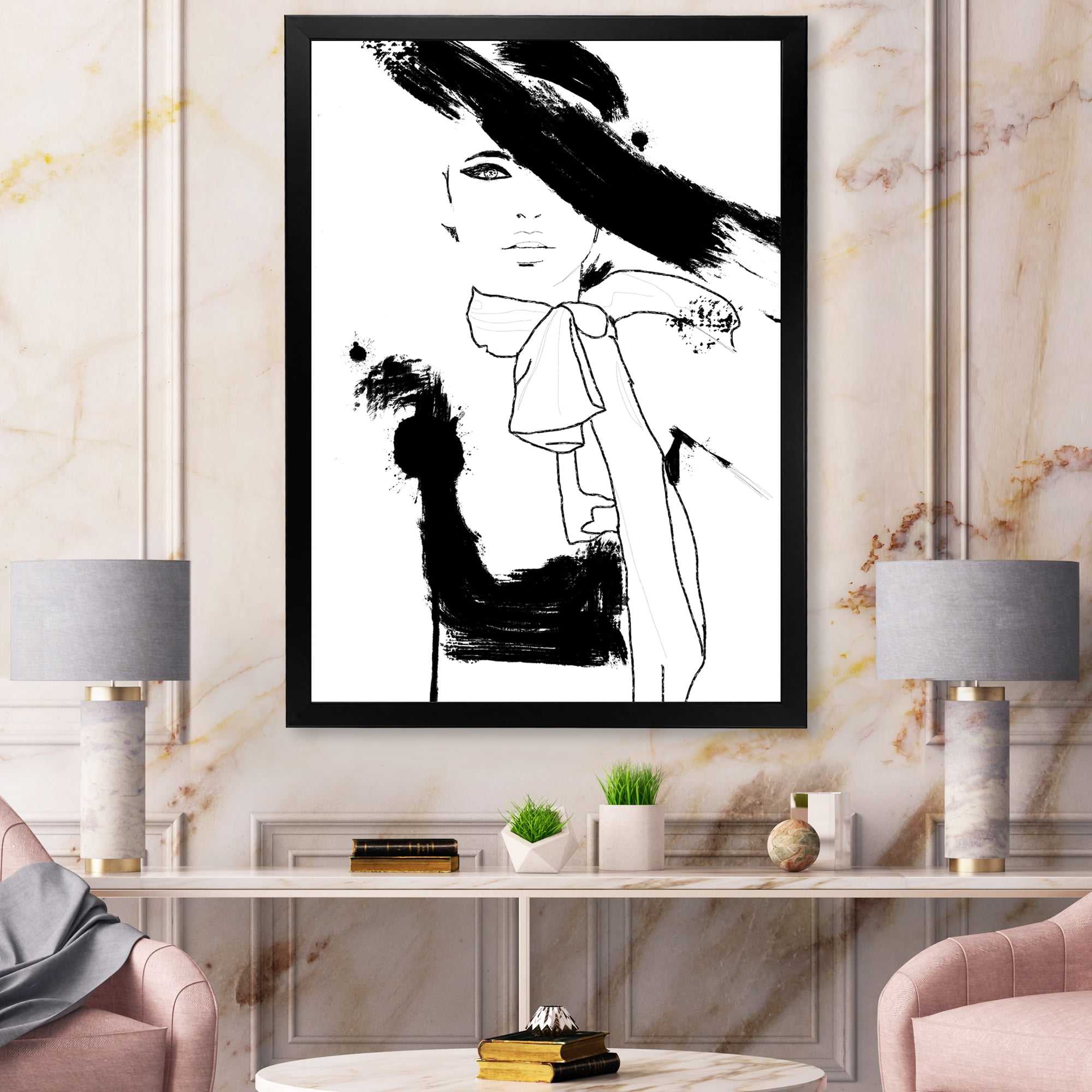 Designart 'Beautiful Black and White Model Haute Couture Fashion Woman II' Modern Framed Art Print