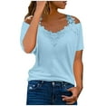 thumbnail image 2 of Pntutb Womens Plus Size Summer V-Neck Casual Lace Patchwork Solid Caims Blouse Tops Clothes, 2 of 6