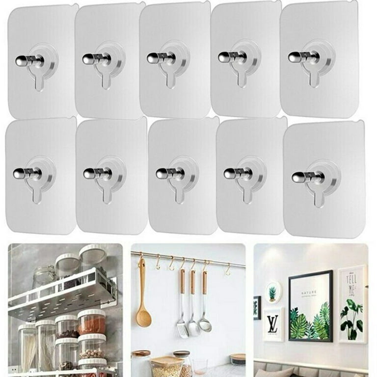 10/20pcs Adhesive Wall Hook, Wall Hanging Screw Hook, Nail Free Photo  Picture Painting Hanger, Traceless Sticky Hook