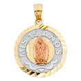 thumbnail image 2 of Wellingsale 14K Tri 3 Color Gold Polished Diamond Cut Sweet 15 "Mis 15 Anos" Our Lady of Guadalupe Charm Pendant, 2 of 4