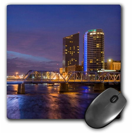 3dRose Skyline at dusk, on the Grand River, Grand Rapids, Michigan. USA - Mouse Pad, 8 by