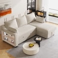 thumbnail image 6 of 90" Pull Out Sleeper Sofa L-Shaped Couch Convertible Sofa Bed with Storage Chaise, Storage Racks and USB Ports (Beige), 6 of 11