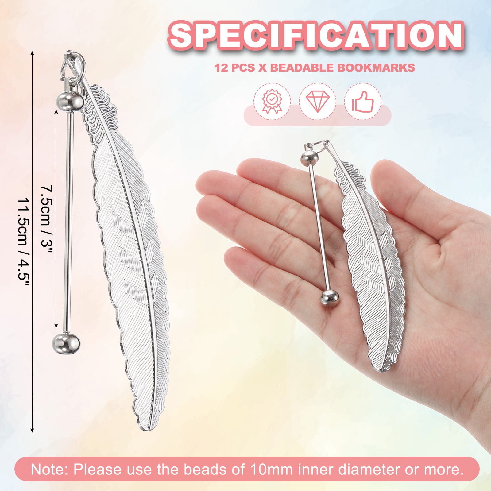 Uxcell Beadable Bookmarks, 12 Pcs Beaded Bookmark DIY Metal Blank Bar Bulk for Bookmark Craft, Silver Tone