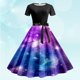 thumbnail image 1 of Vestidos Casuales Para Mujer 派对 Vestido Casual de Verano Para Mujer, Cuello Redondo, Manga Corta, Cinturón Extraíble, Estampado de Galaxia, Vestido Casual, 1 of 3