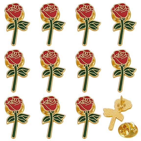 12Pcs Rose Enamel Pin Alloy Exquisite Lapel Pin Backs for Clothes Backpack Red 25.5x15mm