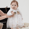 thumbnail image 1 of PatPat Baby Girl White Ribbed Long-sleeve Splicing Floral Embroidered Mesh Dress, 1 of 6