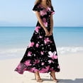 thumbnail image 2 of QQAMB Maxi Dresses for Seniors Women Floral Short Sleeve V-Neck Swing Summer Casual Boho Long Dress Trendy Flowy Sundress Multicolor S, 2 of 4