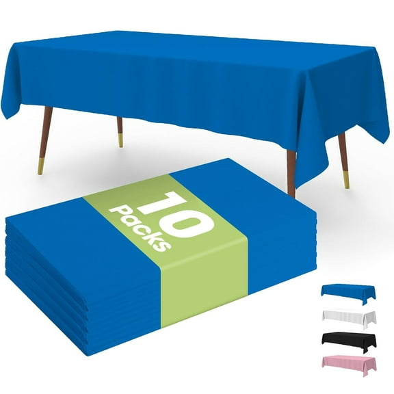 Premium Disposable Table Cloth,10 Pack, 54 x 108 Inch Table Cloths for Parties, Rectangle Plastic Table Cover - Blue