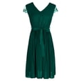 thumbnail image 4 of BangWanChi Sundresses for Women 2026 Women's Lace Patchwork Solid Color Pleated Dress Short Sleeve V-neck Dress, 4 of 7