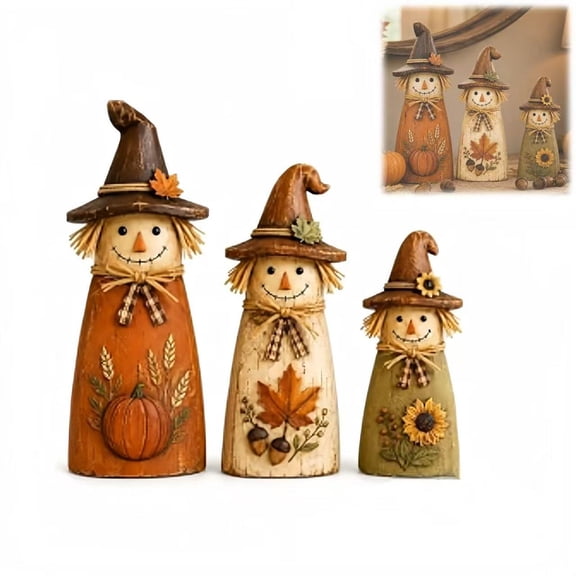 3PCS Vintage Wooden Scarecrow Fall Decor Set, Rustic Vintage Decor, Scarecrow Set, Farmhouse Style Desktop Thanksgiving Fall Home Decor