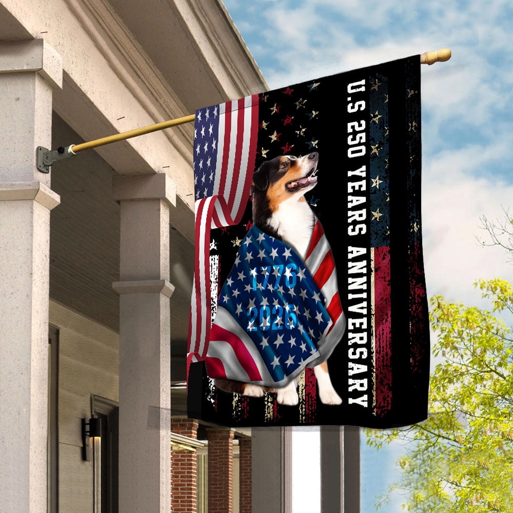 250 Anniversary Flag 29.5x39.5 inch AU.Stralian Shepherd Dog Wearing Flag Patriotic America National Flag 250 Years 1776-2026 Indoor Outdoor Decor