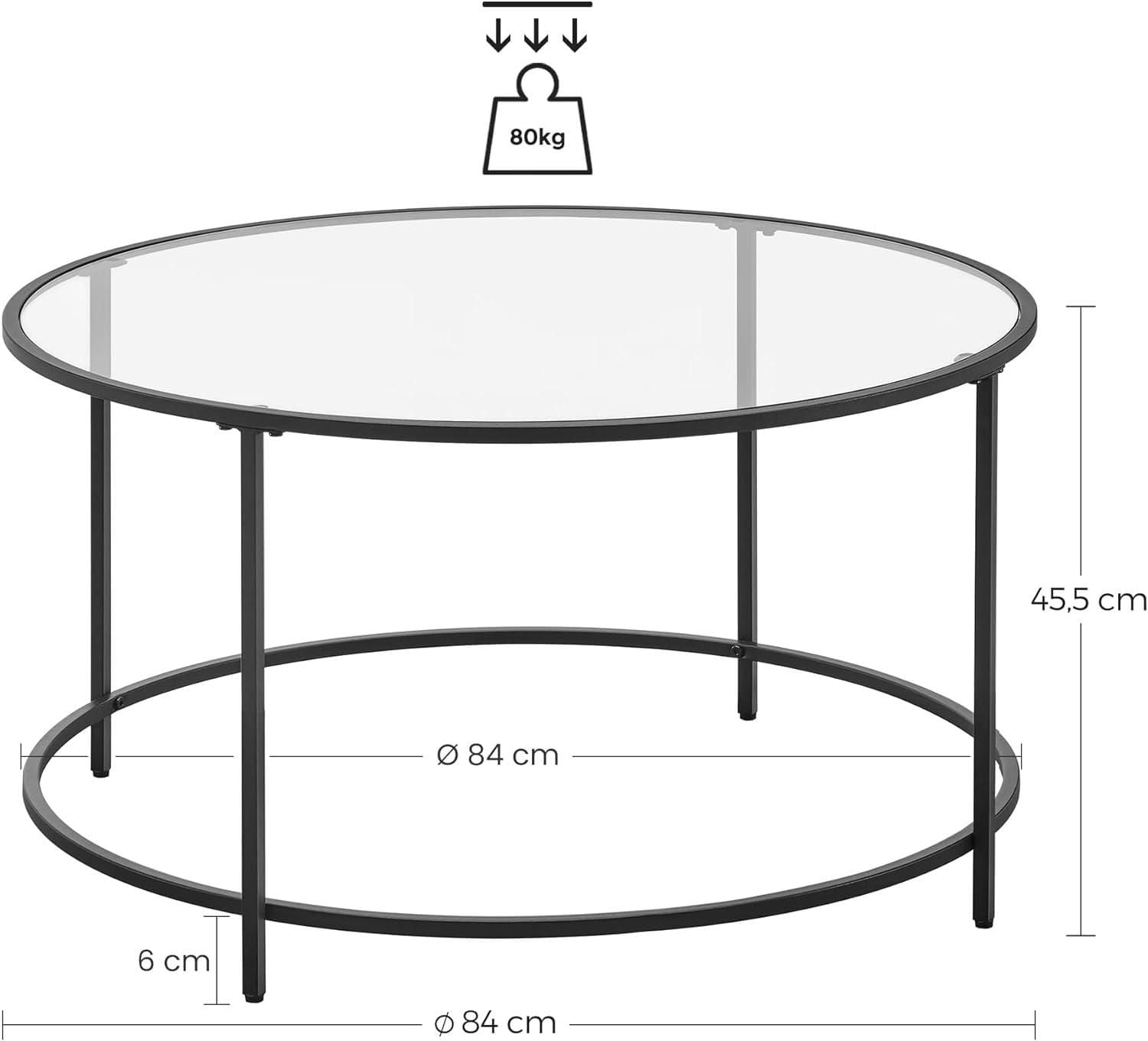 Boutique Home Round Coffee Table with Metal Frame and Tempered Glass Top