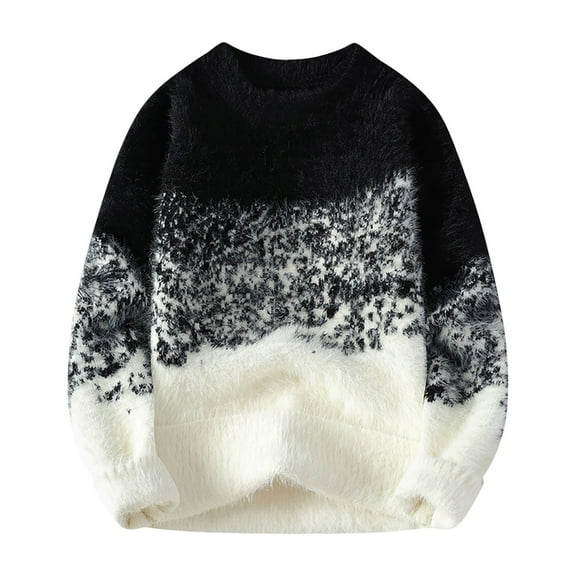 VNKIDY Men's Sweater Coat Autumn Winter Oversized Gradient Fuzzy Sweater Long Sleeve Crewneck Thermal Loose Fit Jumper For Cold Weather Daily Wear Relaxed Fit Knitwear