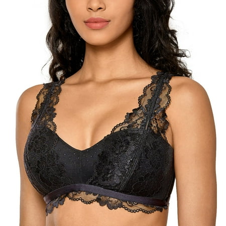

DOBREVA Women s Lace Bralette Plus Size Wireless Support Full Coverage Lightly Padded Bra