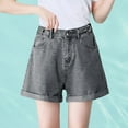 thumbnail image 2 of Miluxas Women's High Waisted Denim Shorts Rolled Hem Wide Leg Casual Jean Shorts with Pockets Gray-A XXXL(XXXL), 2 of 6