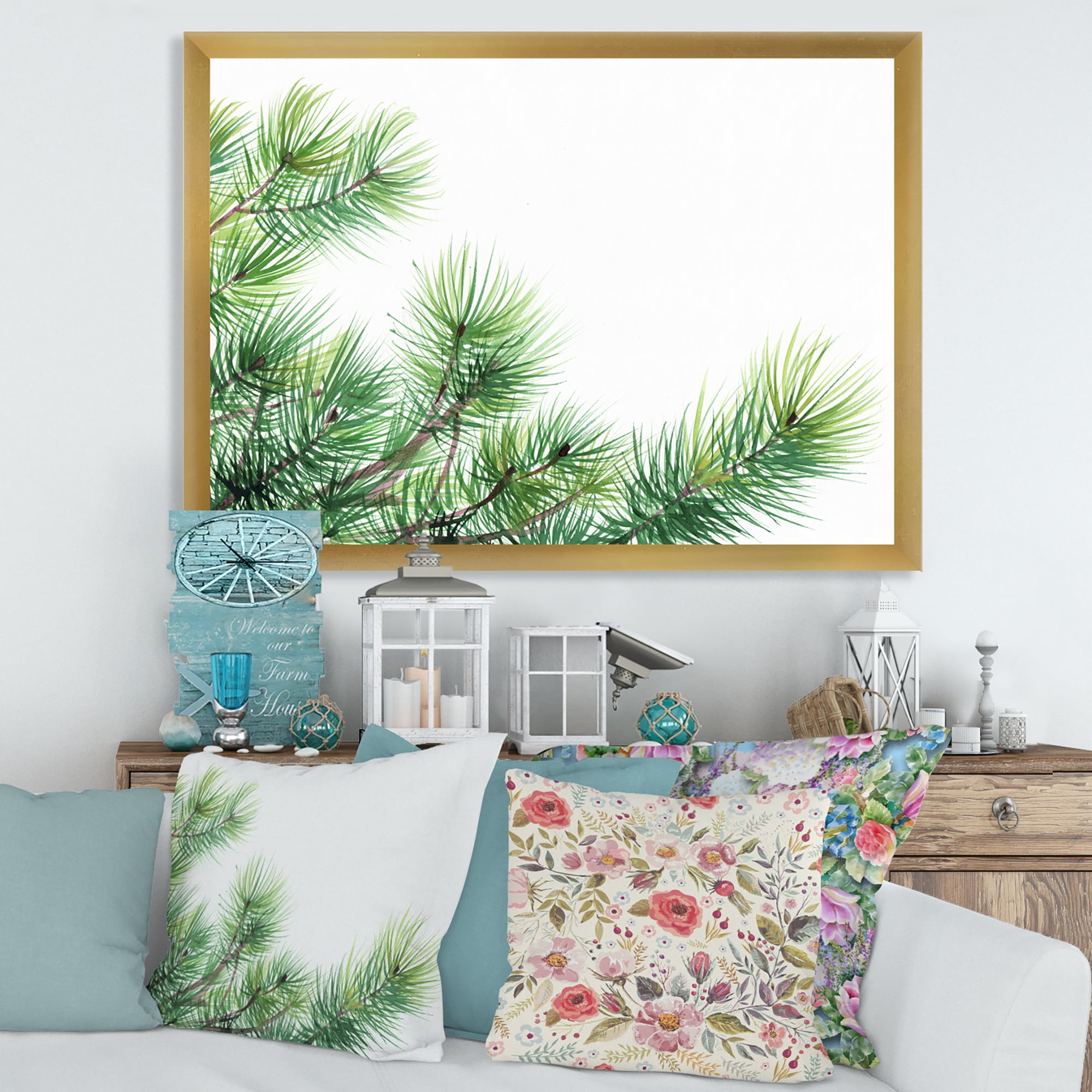 Designart 'Close Up Pine Tree Branches' Traditional Framed Art Print