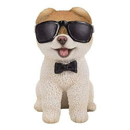Short Hair Boo Dog with Black Sunglasses Home Decorative Resin Figurine