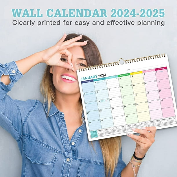 Drppepioner Decor Clearance Sturdy Double Wire Binding, Large Daily Blocks, 18 Month Wall Calendar 2024-2025, January 2024 - Jun 2025 Multicolor