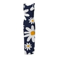 thumbnail image 6 of Wycnly Dresses for Women 2025 Fashion Sexy Drawstring Slit Bodycon Knitted Ribbed Party Club Tank Dresses Daisy Print Sleeveless U-Neck Long Formal Dresses for Women Navy XL, 6 of 6