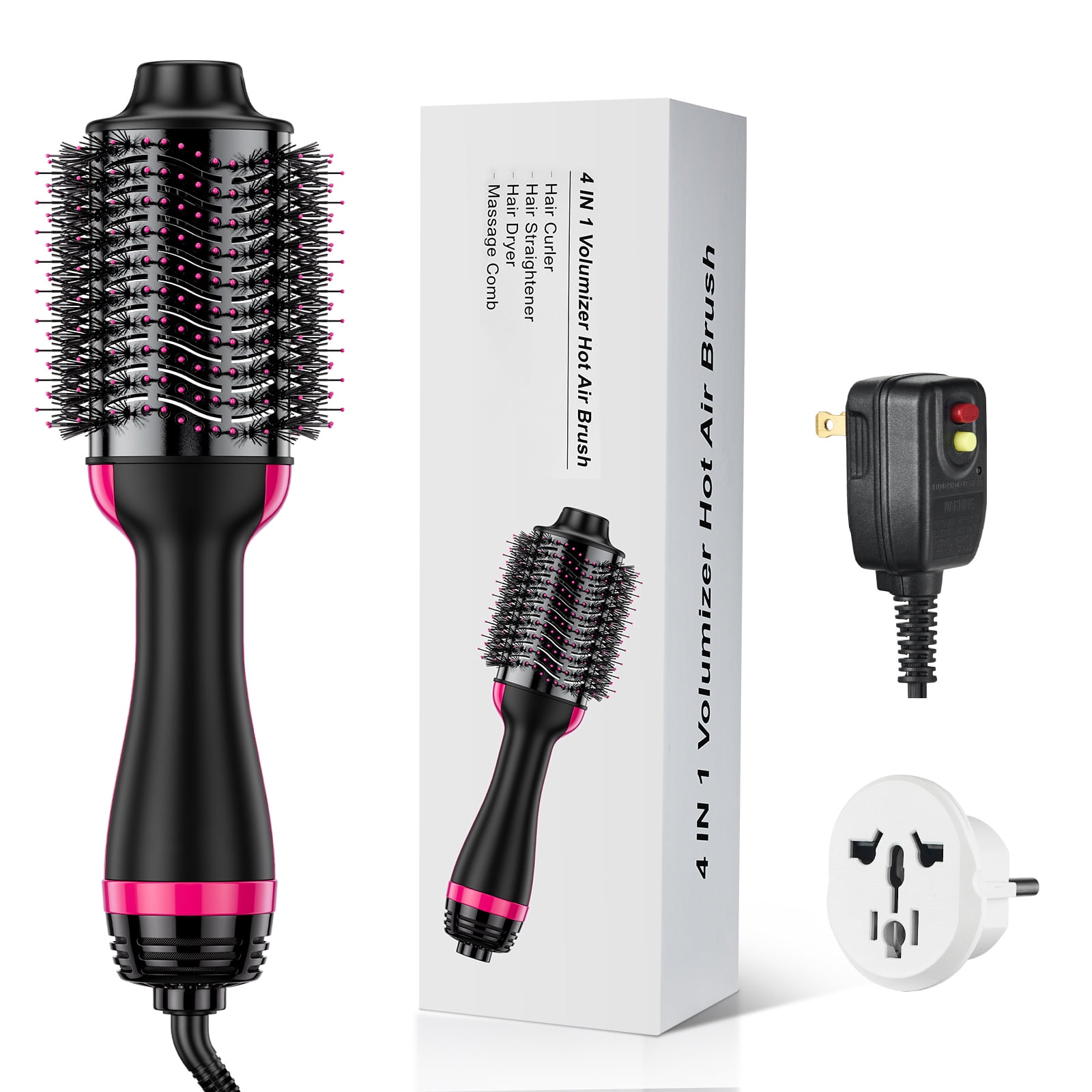 KFFKFF Hair Styling Blow Dryer Brush, 4-in-1 Ionic Hair Enhancer with Electroplated Titanium & 2.95" Ceramic Coated Oval Barrel, Dual Voltage 110V/240V Heat Styling Brush for Home, Salon, and Travel