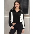 thumbnail image 2 of DARING DIVA Women's Quarter Zip Pullover Cropped Sweatshirt XL Black White, 2 of 7