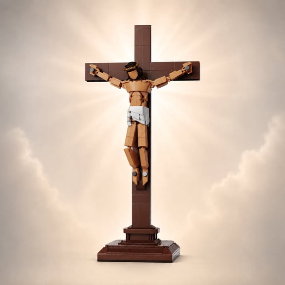 Jesus Crucifixion Building Block Set, 588 PCS Christian Cross Display Model, Religious Ornament for Home, Church, Office Shelf Decor, Gift for Baptism, Confirmation, Father's Day
