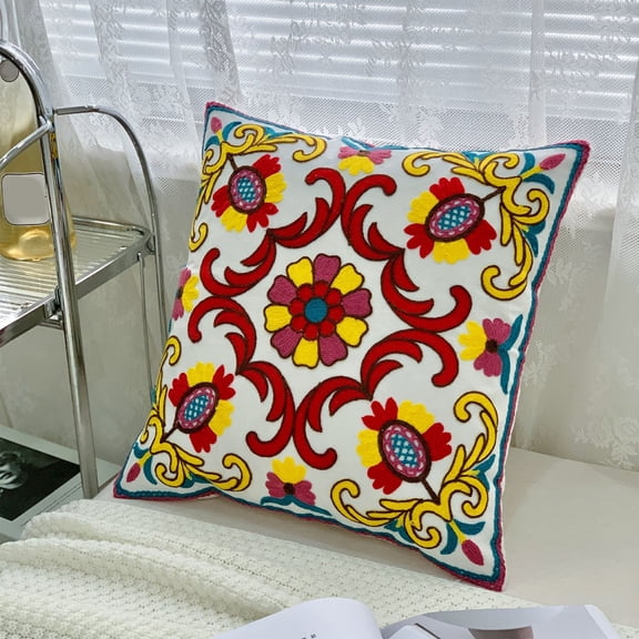BAOPAI Ethnic Style 3D Embroidered Pillow Cover for Living Room Sofa Decor with Invisible Zipper Washable Linen Fabric