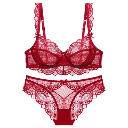 WIZUTIZ Plus Size Lingerie Sets for Women with Panty Two Piece Strappy Underwear Corset Thin Sponge Transparent Bra With Large Chest And Small Lace Women s Sexy Lingerie Bra Set Clearance Sales