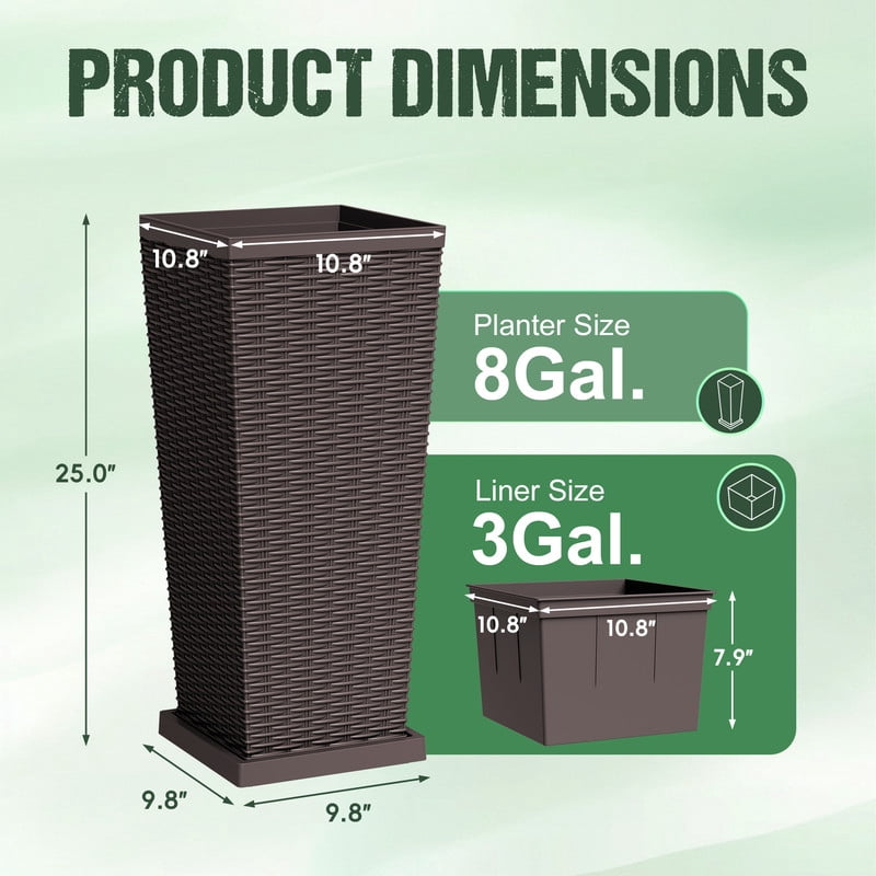 Homall 25" Tall Plastic Planter Set of 2 with Inside Pots, Drainages and Trays, for Outdoor and Indoor