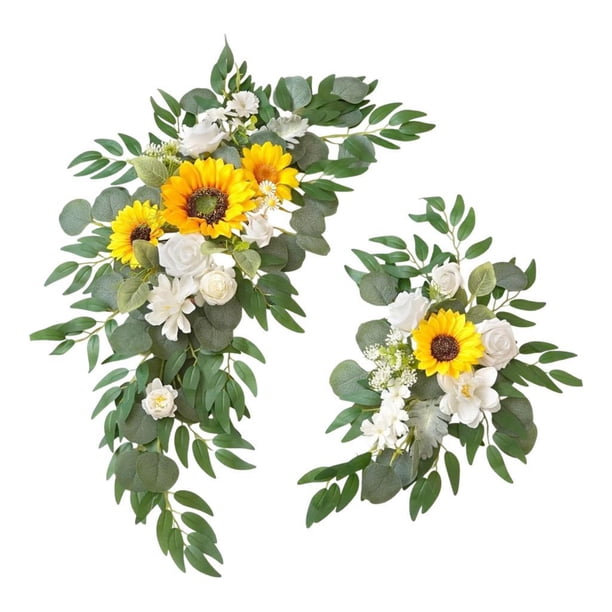 2x Arco de flores para boda, decoración rústica de flores artificiales para fondo girasol