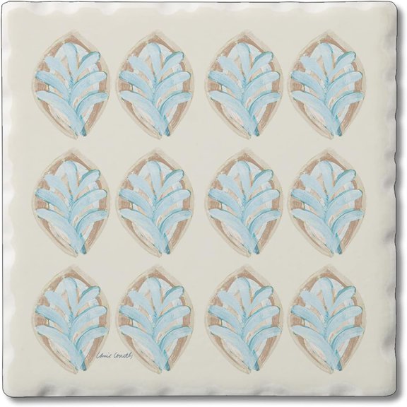 Absorbent Stone Tumbled Tile Coasters, Coastal Pattern, Set of 4