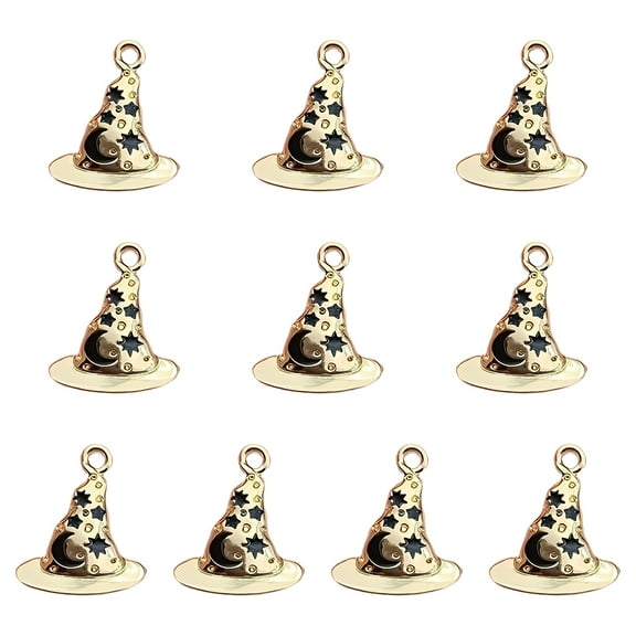 10PCS Wizard Hat Charms, Gold Star Moon Witch Hat Pendants for DIY Earrings, Necklaces, Keychains & Crafts