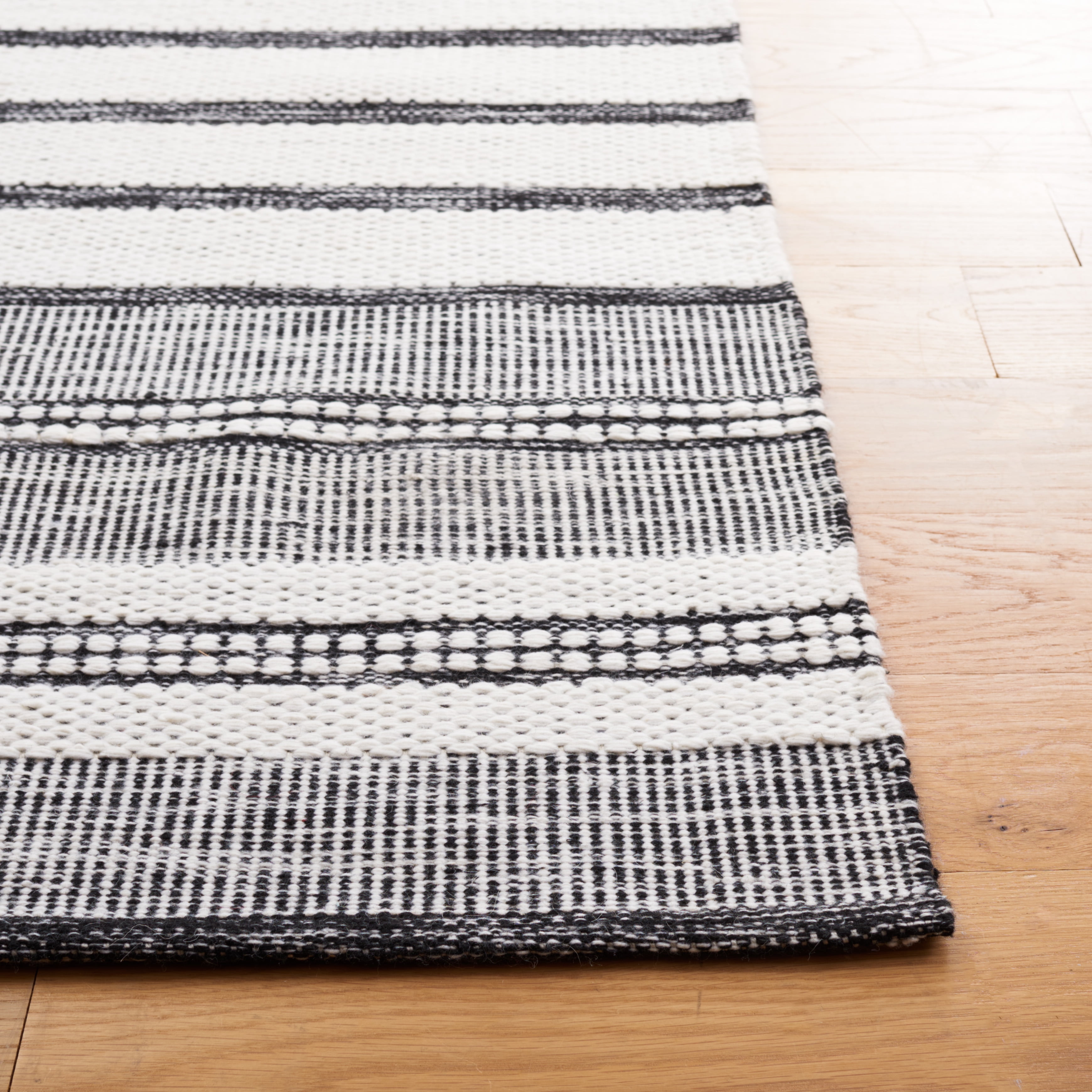 Safavieh Kilim Adam Striped Polyester Area Rug, Ivory/Black, 6' x 6' Square