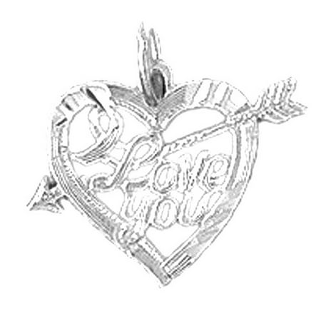 18K White Gold I Love You Pendant - 15 mm