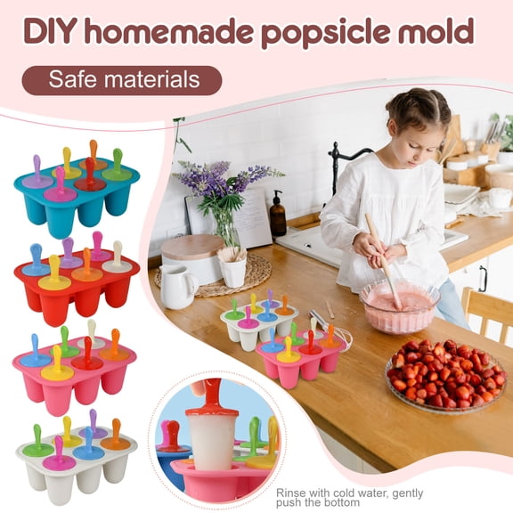 YujiCraft 6 Pcs Silicone Popsicle Molds with Lids and Sticks, Reusable Toddler Ice Pop Makers for Kids Homemade Treats,Pink