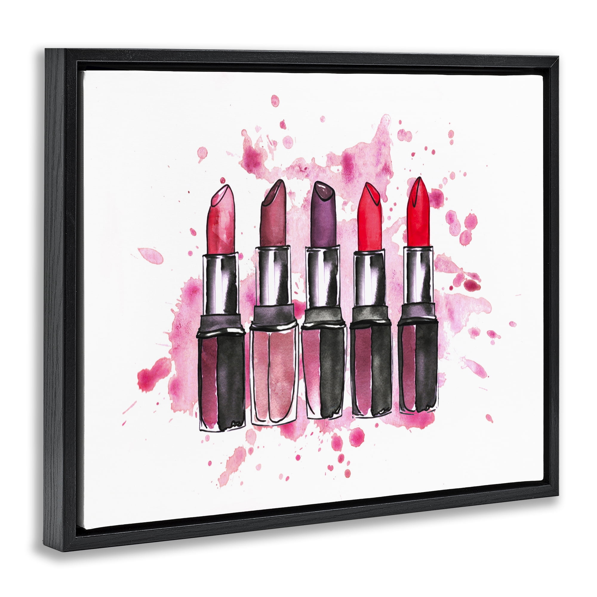 Stupell Industries Modern Splatter Lipstick Fashion Painting Black Floater Framed Canvas Art Print Wall Art, 31 x 25