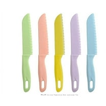 Triani 5 Pieces Kids Kitchen Knife Set, Safe Plastic Kids Cooking Knives for Bread Lettuce Chef Fruit Knife Safe Children Paring Knives Sawtooth Cutter